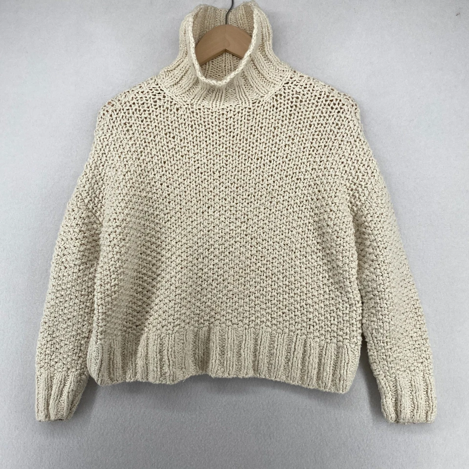 Suéter EILEEN FISHER 2XS Algodón Orgánico Grueso Cuello Alto Pullover Blanco Foto 2 de 4