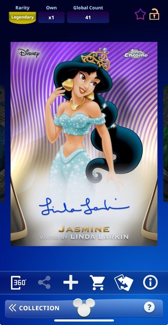 DIGITAL TOPPS DISNEY Linda Larkin/Jasmine LEGENDARY PURPLE SIGNATURE /75 Lesen