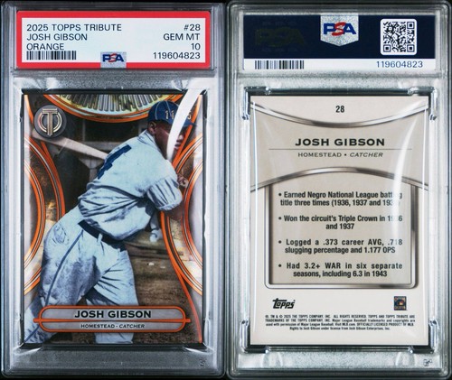 Topps Tribute 2025 Josh Gibson Orange #28 /25 PSA 10 Graded Baseball Card