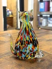 VTG Murano Style Hand-Blown Glass Confetti Cat Figurine ~ Excellent Cond.