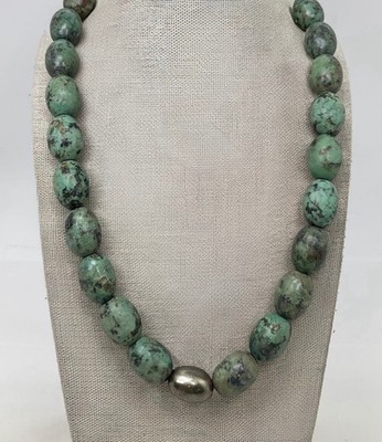 Gorgeous Blue Green Hubei ? Turquoise w/ Solid SS 925 Accent Bead 21  Necklace