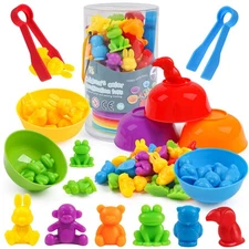 GKDOMS Counting Animals Toys Matching Game with Sorting Bowls Preschool Learning