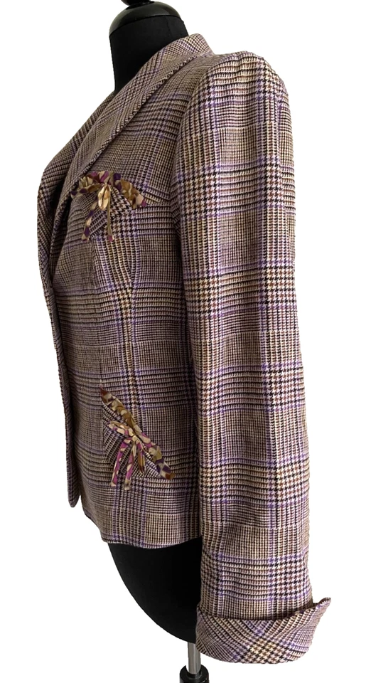 Blazer chaqueta y falda traje vintage David Meister mezcla de lana a cuadros talla 10 Foto 4 de 4