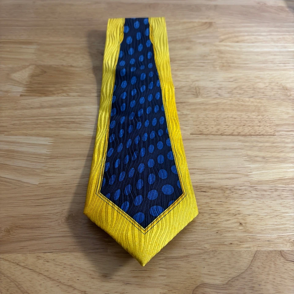Corbata para hombre Antonio Ricci 100 % seda azul amarillo alta costura ancha 4" x 56" Foto 3 de 4