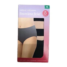 Carole Hochman Women's Seamless Brief 5-Pack Full Coverage, Black/Beige, Size XL
