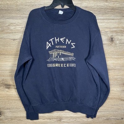 VTG Parthenon Athens Greece Crewneck Sweater Mens M 90s Y2K Tourist Navy Blue