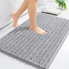 Arotive Luxury Chenille Bathroom Rug Mat, Extra Soft 24" x 16", Light Grey