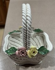 Vintage Nuova Capodimonte Italian Porcelain Woven Basket Mid 20th Century
