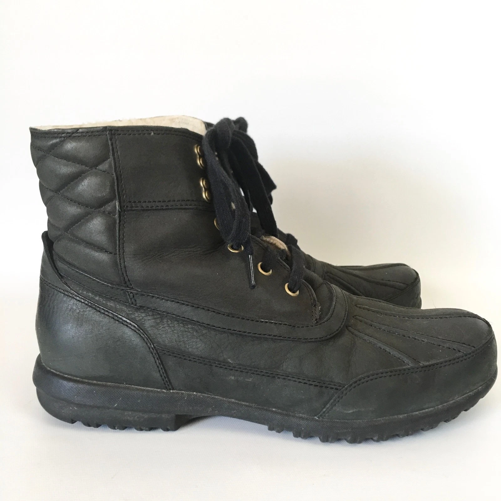 Cole Haan Waterproof Duck Boot Mens 11 Faded Black Leather Sherpa Lined Winter