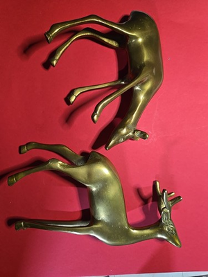 #ad Vintage MCM 1950#x27;s Brass Deer Figurines $45.00