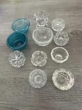Lot Of 9 Vintage EAPG Open Salt Cellers, 2 Hand Blown Trinket Bowls