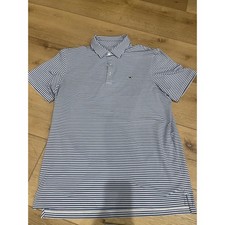 Vineyard Vines Mens Performance Polo Shirt Blue White Striped Size M Whale Logo