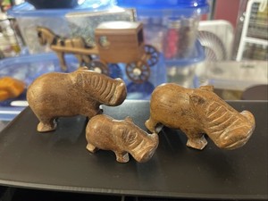 VINTAGE — MINIATURE CARVED SOAPSTONE HIPPO FIGURINES — Set Of Three