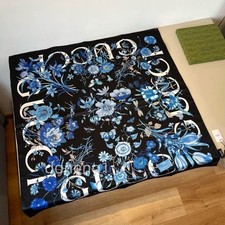 Gucci 100% Silk Women's Black Scarf/Shawl with Blue Floral Print 35*35in