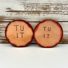 Set Of 2 Enamel On Copper Mini Round  ? Tu It ? Dishes Trinket  Signed JSO