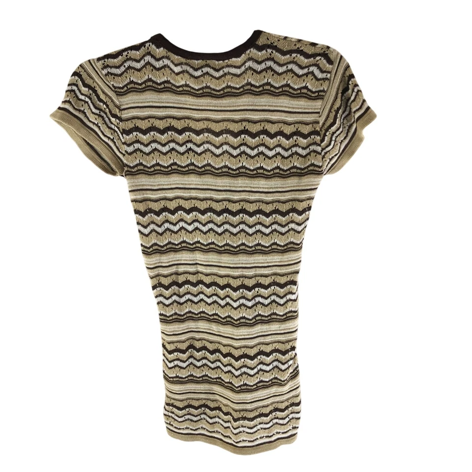 Chesley Vintage Y2K Knit Top Chevron V Neck Striped Eyelet Brown Beige S - Image 2 of 4