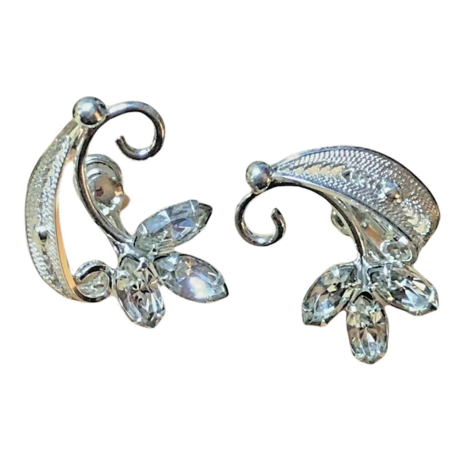 Vintage Sterling Silver Earrings with Clear Rhinestone and Filigree Sorrento Design