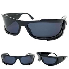 Classic Hardcore Biker Wrap Hip Hop SUNGLASSES Super Thick Black Frame Dark Lens