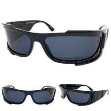 Classic Hardcore Biker Wrap Hip Hop SUNGLASSES Super Thick Black Frame Dark Lens