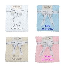 Personalised embroidered BABY dimple BLANKET 75CM-90CM 4 colors