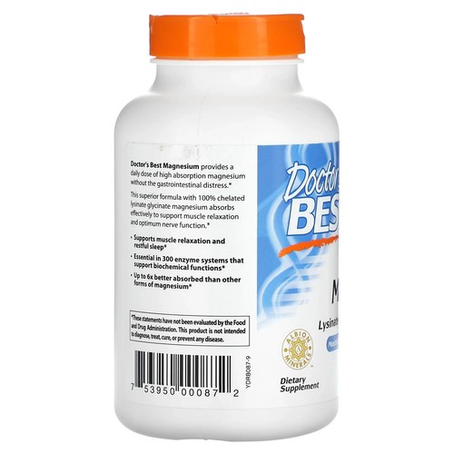 Doctor's Best High Absorption Magnesium 100% Chelated with Albion Minerals, 100 - Picture 3 of 3