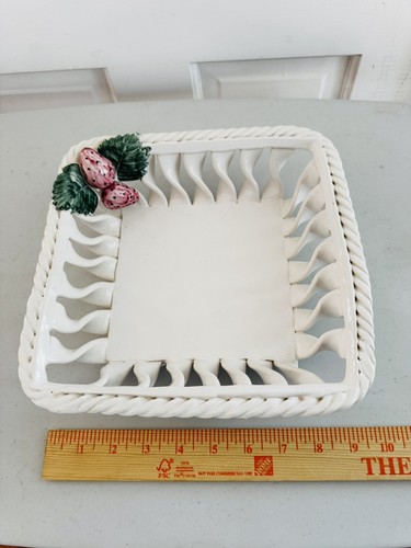 Servizio piatti vintage motivo fragola ciotole ceramica Cottagecore quadrato LEGGI - Foto 3 di 10
