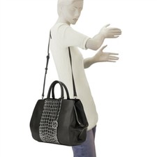 Raviani Satchel Bag in Black Calfskin Crocodile Leather