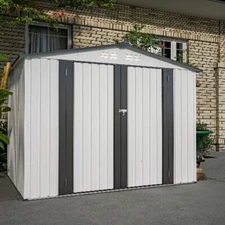 All Weather Metal Shed with 2 Lockable Doors, Tool Shed for Lawn, White