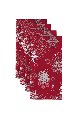 100% Millken Polyester Winter Red Snowflakes 18'' x 18'' Napkins 1 Dozen