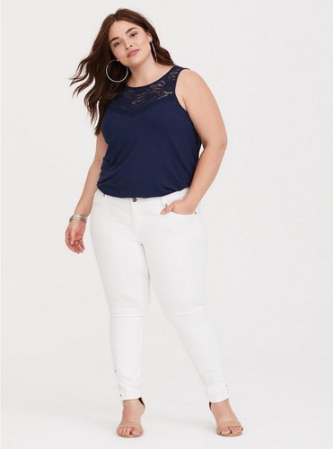 NEW Torrid Size 0X Blue Super Soft Crew Neck Lace Yoke Swing Tank - Picture 4 of 4