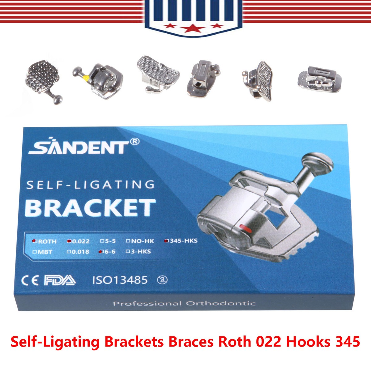 AZDENT Brackets Ortodontici Ceramica Trasparente Roth Slot .022 Con Ganci (3-4-5) - 20 Pz