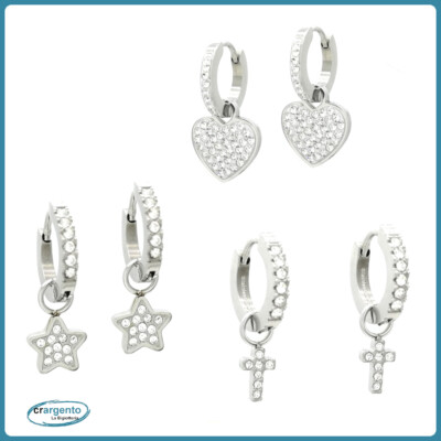 Orecchini A Cerchio Cerniera In Acciaio Inox Con Croce E Stella - Huggie Unisex - 2 Pezzi - Foto 2