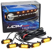 5pc Smoked Amber Full LED Raptor Lighting Kit For Ford Bronco Oval Grill Opening