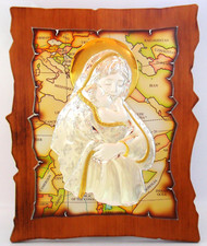 MADONNA GESù BAMBINO QUADRO MATERNITà ICONA SACRA ARGENTO cm46x22 LEGNO cm51x41