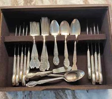 Vintage William Rogers & Son "Victorian Rose" Silver Plate Flatware in Case 1954
