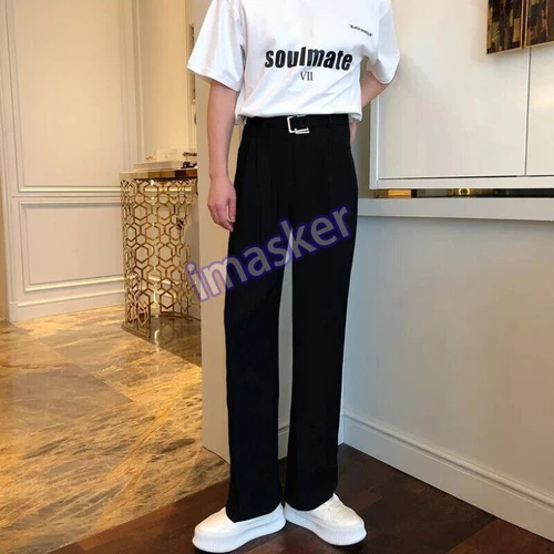 Men Baggy Trousers with Belt Wide Leg Elegant Clothes Man Suits Pants Clothing