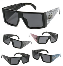 Mens Locs Rectangular Lowrider Biker Flat Top Large Frame Bandana Sunglasses