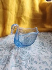 Vintage FENTON GLASS Opalescent Blue Dish, Cottage Eclectic Style, Bird Decor
