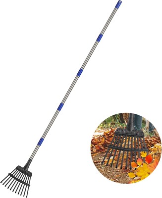 5.2ft Garden Leaf Rake 8 in Wide Heavy Duty Metal 11 Tines Adjustable Lawn Yard