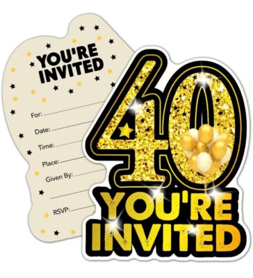 40th Birthday Party Invitation Cards & Envelopes - 15 Per Pack - New  