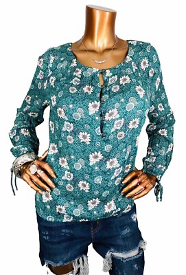 Lucky Brand M Top NWT$89 Floral LiteWt Casual Elastic Hem Blouse Soft Cuff Ties