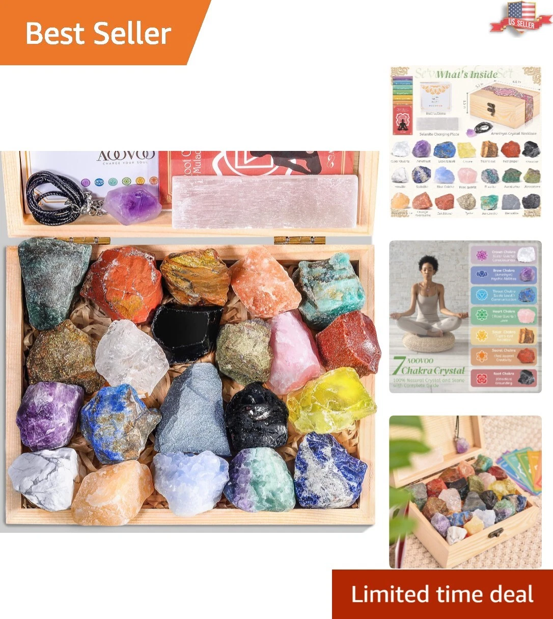 Premium Crystal Healing Kit: 31 Real Crystals and Stones with Chakra Necklace