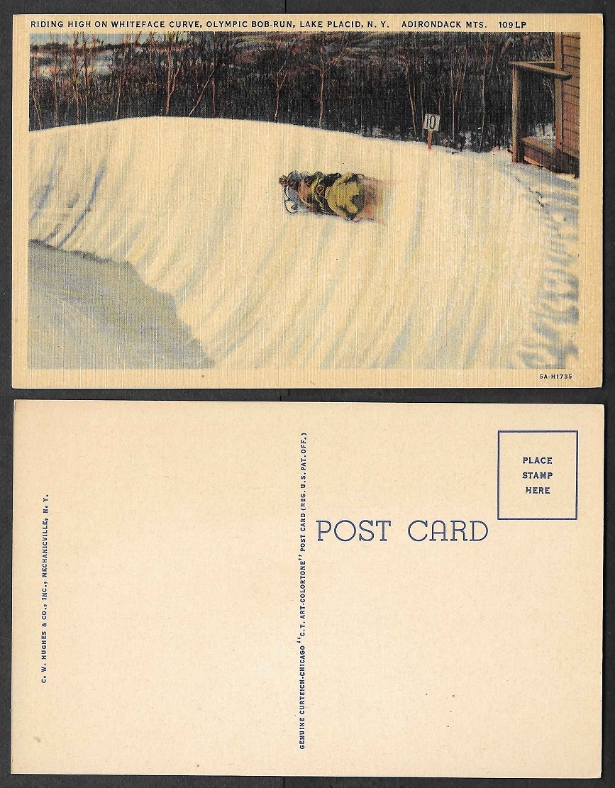 Old Postcard Lake Placid, New York Bobsled Run, Winter Sports eBay