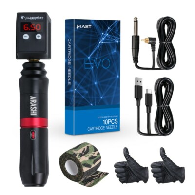 PRO TOP LEVEL Mast Pen Rotary Tattoo Machine Kit with Wireless Power Supply Set