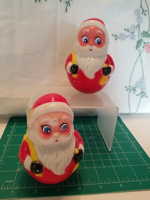 Vintage Christmas Kiddie Products 2 Roly Poly Santa Claus Toy Musical 4.25'' USA