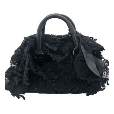 PRADA SUPER RARE COLLECTORS BLACK LEATHER LACE BOWLER HANDBAG
