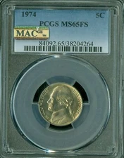 1974 JEFFERSON NICKEL PCGS MS65 FS RARE MAC SPOTLESS *