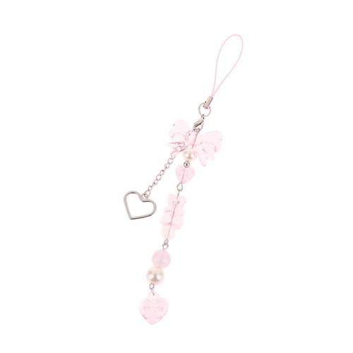 Y2K Bowknot Bear Phone Lanyard Sweet Pink Beaded Mobile Phone Charm Keycord - 第 9/11 張圖片