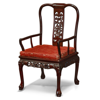 US SELLER - Dark Cherry Rosewood Dragon Oriental Arm Chair