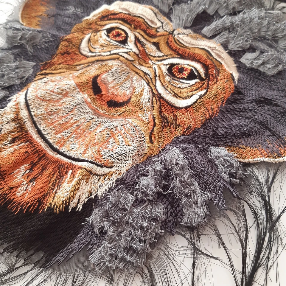 Monkey Animal Realistic Handmade Backing Sew-On Embroidered Patch - Image 3 of 4